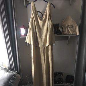 Gold and cream long gown, long sleeve jacket matches polyester stretch wore once
